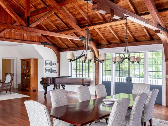 Lake George Boat House Piano in the living from